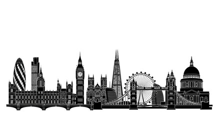 Obraz premium London Skyline Silhouette - Iconic Landmarks in Black and White