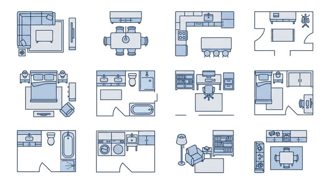 Collection of various floor plan layouts for apartments and houses.
