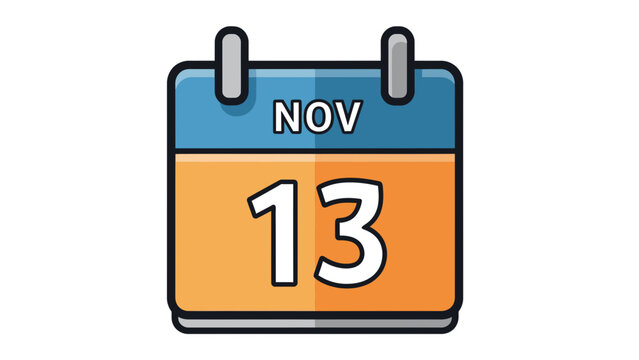 November 13th Calendar Page Illustration with Copy Space for Design and Marketing