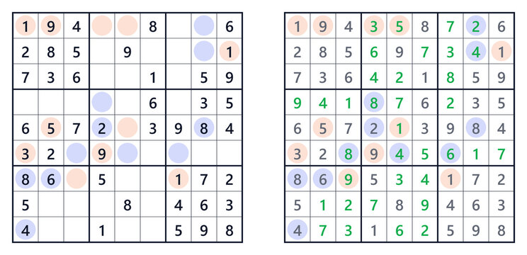Sudoku solution page showing even and odd numbers, level easy. For a book of Japanese Sudoku puzzles  