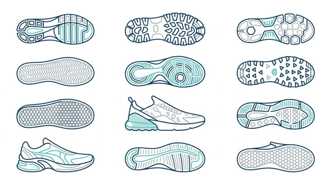 Collection of Shoe Soles and Athletic Footwear Designs.
