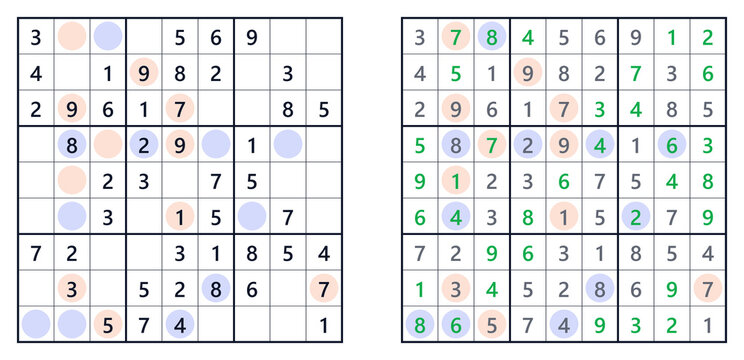 Sudoku solution page with even and odd numbers at easy level. For a book of Japanese Sudoku puzzlesмм 