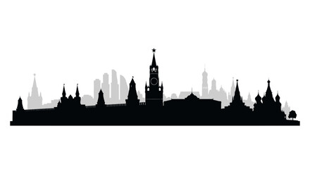 Fototapeta premium Moscow Skyline Silhouette: Kremlin, St. Basil's Cathedral, Modern Buildings