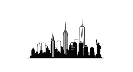 Fototapeta premium New York City Skyline Silhouette - Iconic Buildings and Statue of Liberty