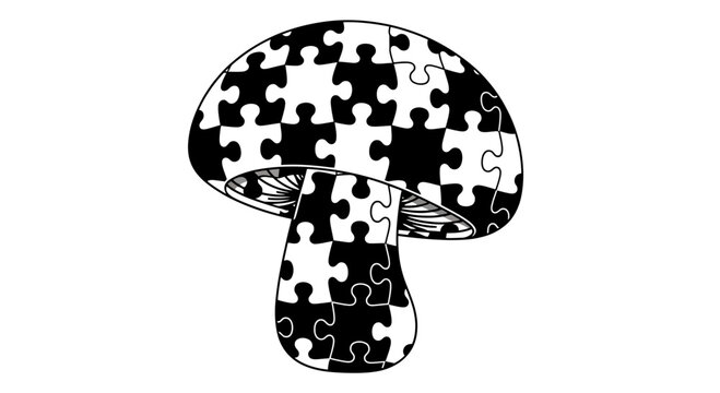Mushroom Puzzle Pieces Black White Illustration