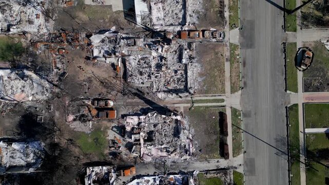 Top Down View of Wildfire Damage in Altadena California Drone Aerial View