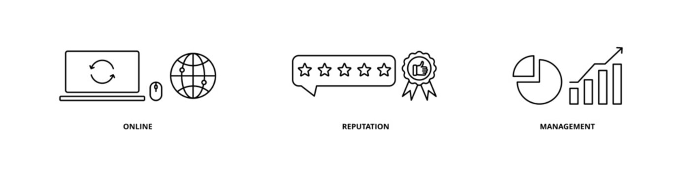 ORM icon set with online, reputation, and management