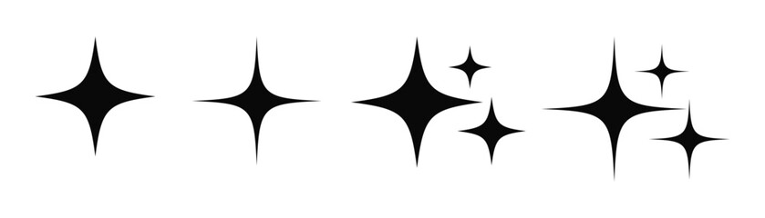 Sparkle star vector icon set with black four point stars and twinkle light elements for Christmas decoration, magic theme and festive graphic asset © anamull2004