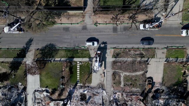 Top Down View of Wildfire Damage in Altadena California Drone Aerial View