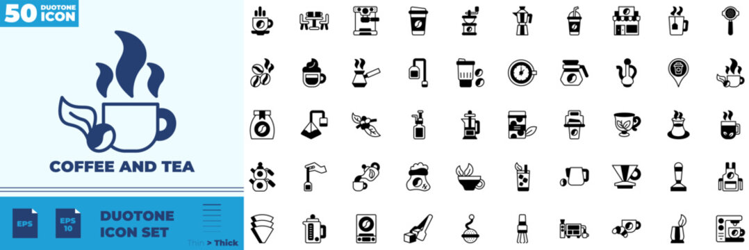 Coffee And Tea Duotone Editable Icons set
