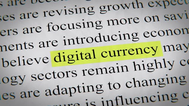 Minimal cinematic of digital currency text animation designed for documentary, economic, technology, and news-related storytelling.