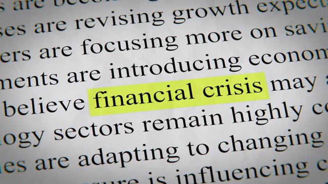 Minimal cinematic of financial crisis text animation designed for documentary, economic, technology, and news-related storytelling.