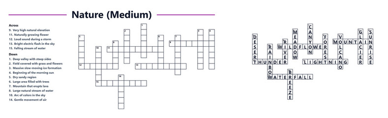 Obraz premium Nature crossword puzzle in black and white on white background 