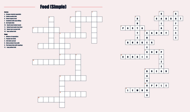Food-themed crossword puzzle template with blank squares for clues  