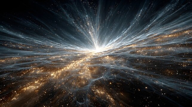 Abstract theoretical deep space wormhole with intense cosmic energy light twisting into a dark black hole vortex.