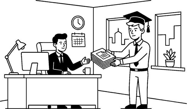 Young graduate submitting application or report to manager in office