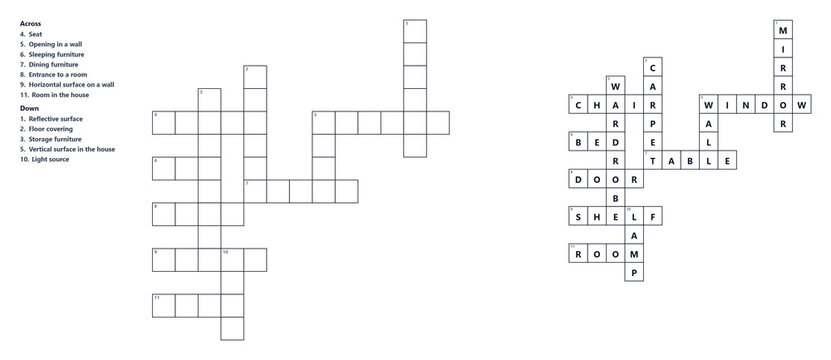 Blank crossword puzzles with clues for word games and brain teasers  