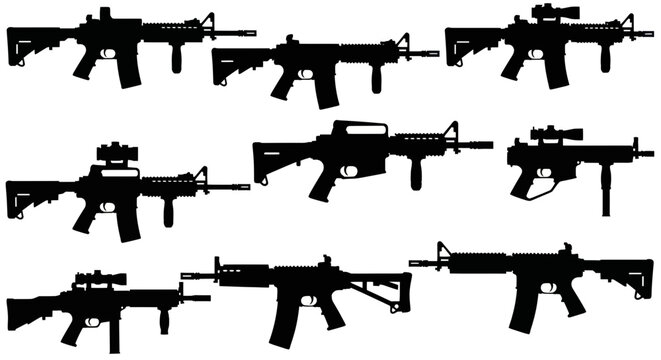 Assault Rifle Silhouettes Collection: Modern Military Firearms