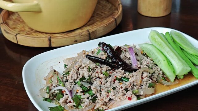 Spicy Minced Pork Salad called Larb.