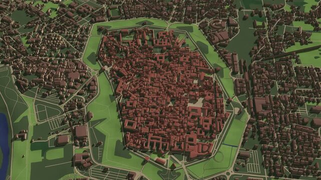 3D looped animation of city - Lucca Italy