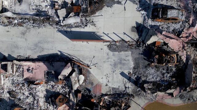 Top Down View of Wildfire Damage in Altadena California Drone Aerial View