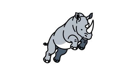 Cute cartoon rhino jumping with energy and joy, isolated on white background © Bakul
