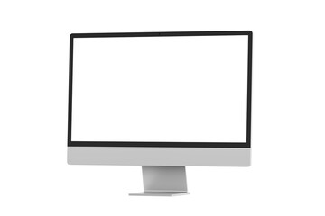 Fototapeta premium Modern computer screen isolated on transparent background. Silver color. Front view of a desktop monitor. 3d rendering