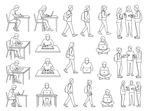 Dynamic collection of diverse students engaging in modern computer-aided design and study activities, illustrating digital learning and academic pursuits
