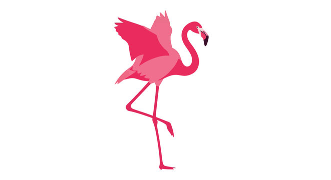Pink Flamingo Standing on One Leg with Wings Spread