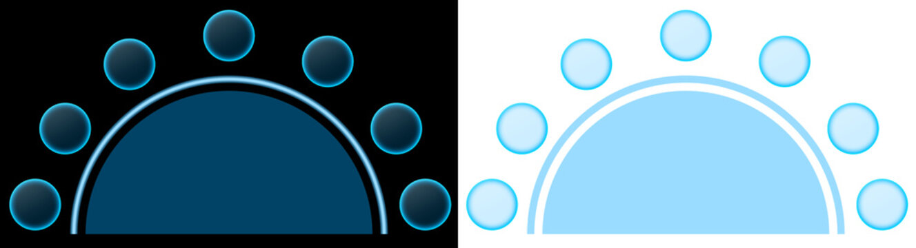 Interface futuristic glowing circular panel with orbiting spheres digital technology layout design