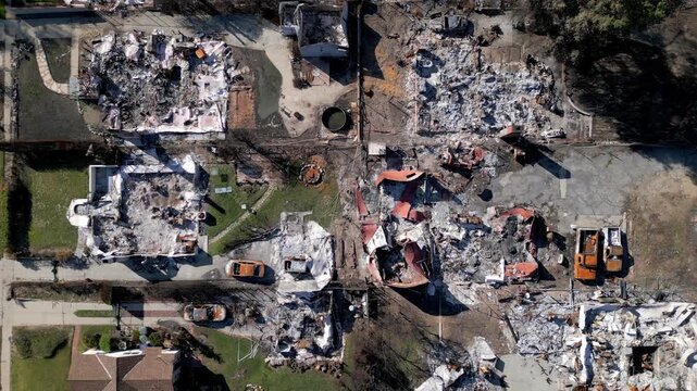 Top Down View of Wildfire Damage in Altadena California Drone Aerial View