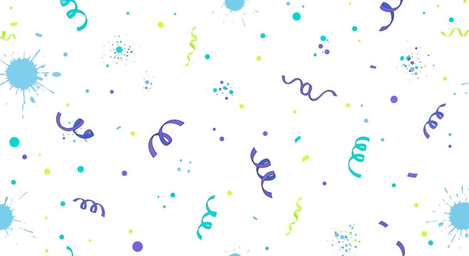 Abstract colorful confetti and streamers pattern on white background