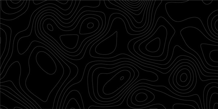 Abstract white on black background Topographic line map pattern. Contour elevation topographic and textured Background Modern design with black background with topographic wavy patted.