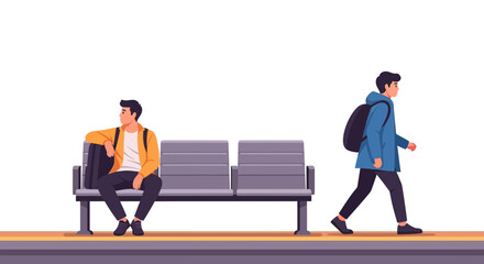 Fototapeta premium Young Man Waiting on Platform While Another Walks Past