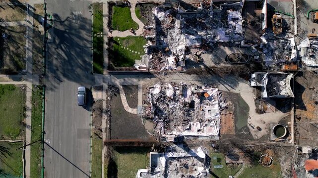 Top Down View of Wildfire Damage in Altadena California Drone Aerial View