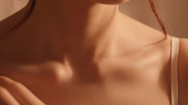 Womans shoulder and collarbone with close up.