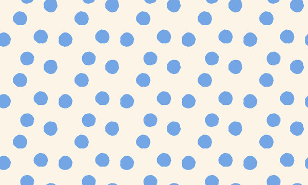 Seamless abstract dot pattern with playful chalk texture. Organic blue shapes on beige background vector design.