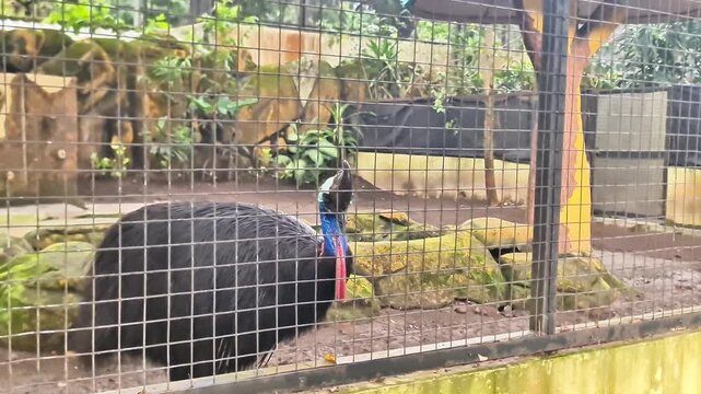 Southern Cassowary Behind a Zoo Fence: The Lethal Prehistoric-Looking Flightless Bird