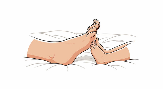 Two feet touching on a wrinkled surface, suggesting intimacy or connection