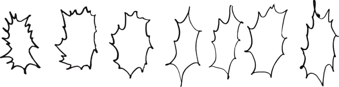 Set of hand-drawn comic speech bubbles with jagged edges, doodle burst frames