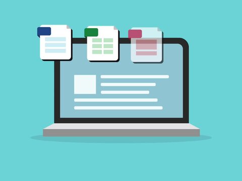 Send file extensions on a computer or laptop. Stock Illustration
