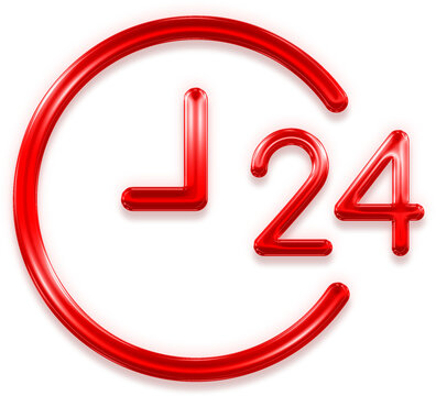 24H service red chrome 3d glossy metallic icon