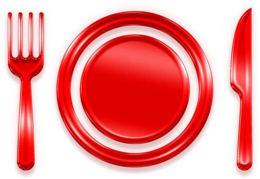 Dining red chrome 3d glossy metallic icon