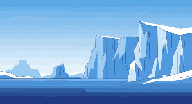 Massive Icebergs Floating in Cold Arctic Ocean Waters.