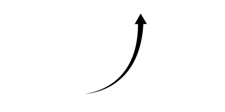 Flat Black Curved Upward Growth Arrow Element on White