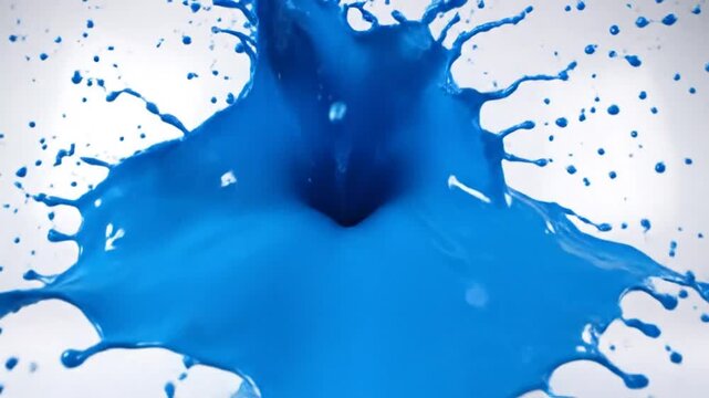Mesmerizing high-speed capture of vibrant blue paint exploding upward against a bright white background
