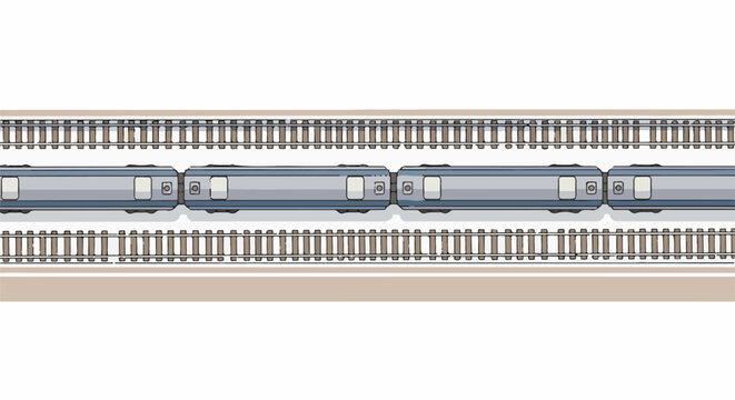 Top-down view of a simplified, stylized blue train with silver accents, moving along a double set of train tracks