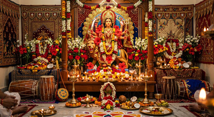 Fototapeta premium Goddess Durga Altar with Traditional Decor for Navratri Festival
