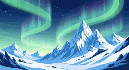 Obraz premium Majestic Snow-Capped Mountains Under Northern Lights.