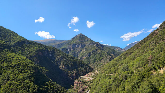 Route des Grandes Alpes M2565 winding through french mountains near Rimplas, Mercantour Alps, Maritime Alps, France, Europe.